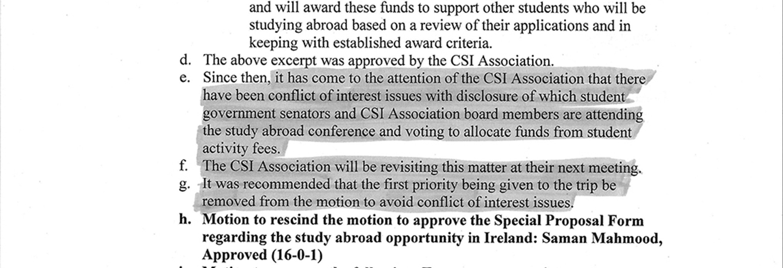 Student Govt.’s Attempt to Use Student Funds for Trip